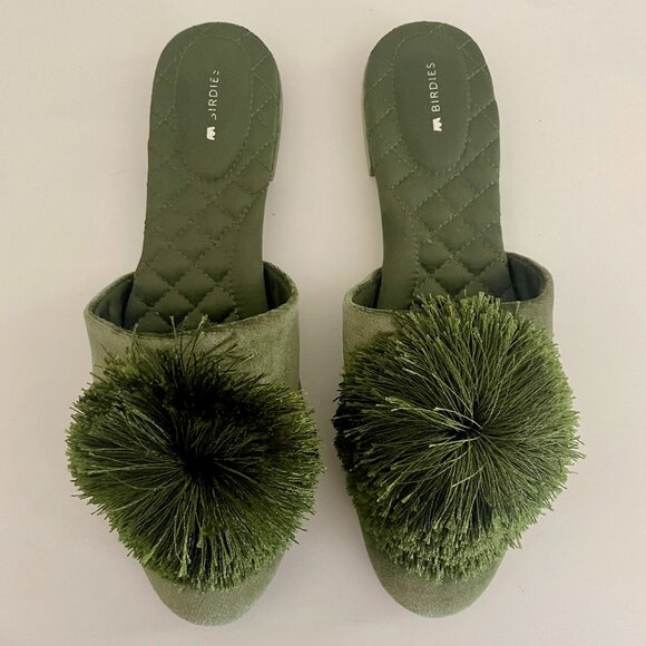 Birdies The Songbird Mule Pom Pom Olive/Green Velvet Mules, New Without Tags - Picture 4 of 6